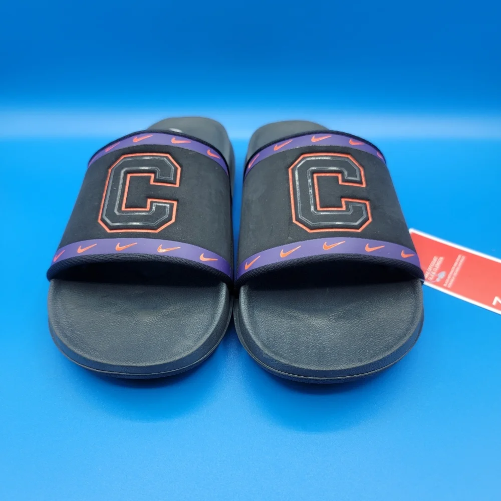 Nike OffCourt Clemson Tigers Slides Men's Size 7 Black Purple Orange Revive Foam